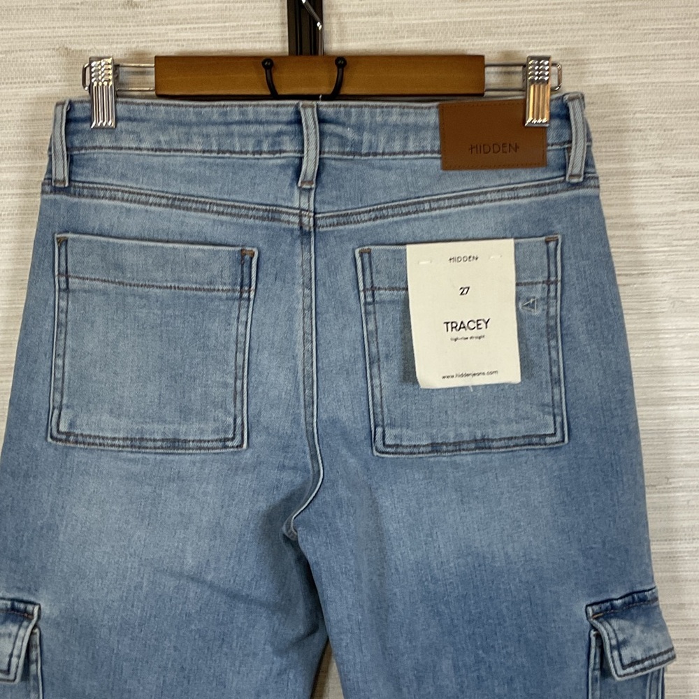 Hidden Denim Tracey Cropped Cargo Jeans Size 27 Blue 28” Inseam NWT - Picture 9 of 10
